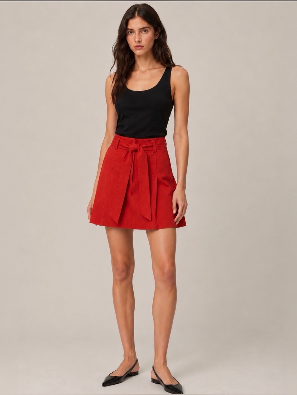 Helmut Lang Vermilion Red Skirt Mini Voyage Tie Waist Silk Blend Large $495